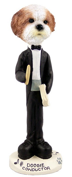 Tan Shih Tzu with Sport Cut Conductor Doogie Collectible Dog Figurine