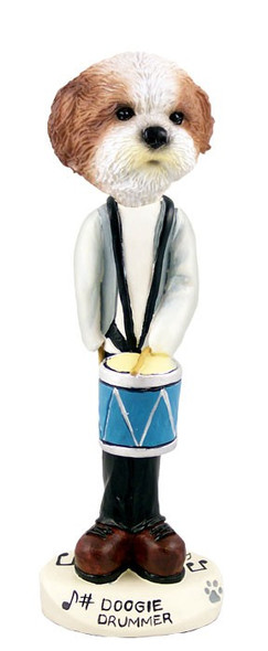Tan Shih Tzu with Sport Cut Drummer Doogie Collectible Dog Figurine