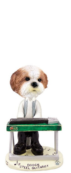 Tan Shih Tzu with Sport Cut Steel Guitarist Doogie Collectible Dog Figurine