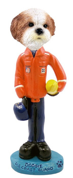 Tan Shih Tzu with Sport Cut U S Coast Guard Doogie Collectible Dog Figurine