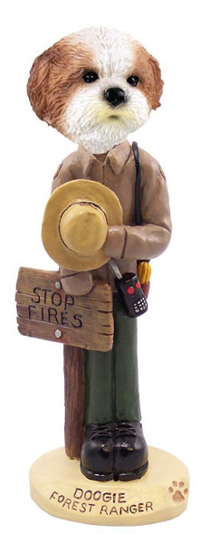Tan Shih Tzu with Sport Cut Forest Ranger Doogie Collectible Dog Figurine