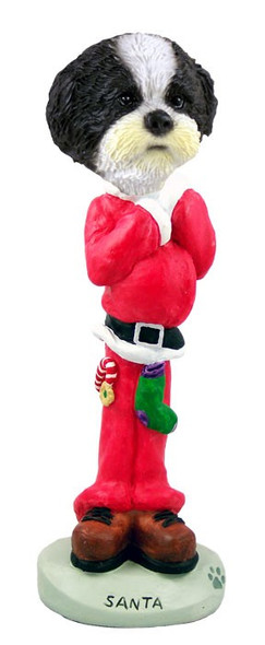 Black & White Shih Tzu with Sport Cut Santa Doogie Collectible Dog Figurine