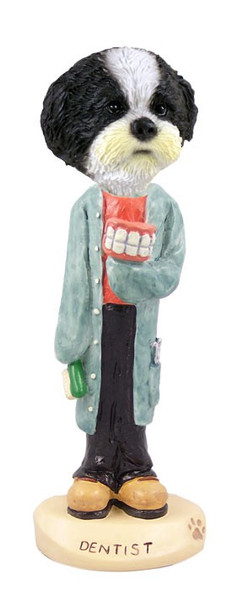 Black & White Shih Tzu with Sport Cut Dentist Doogie Collectible Dog Figurine