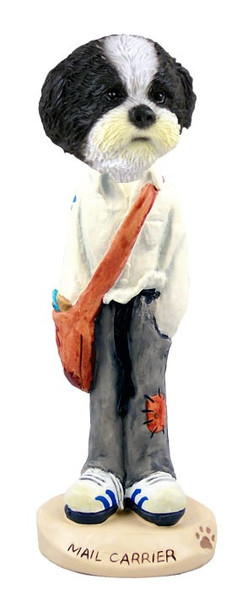 Black & White Shih Tzu with Sport Cut Mail Carrier Doogie Collectible Dog Figurine