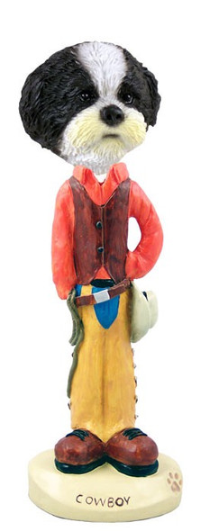 Black & White Shih Tzu with Sport Cut Cowboy Doogie Collectible Dog Figurine