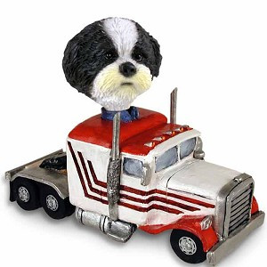 Black & White Shih Tzu with Sport Cut Truck Tractor Doogie Collectible Dog Figurine