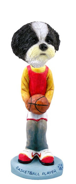 Black & White Shih Tzu with Sport Cut Basketball Doogie Collectible Dog Figurine