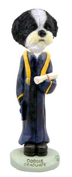 Black & White Shih Tzu with Sport Cut Graduate Doogie Collectible Dog Figurine