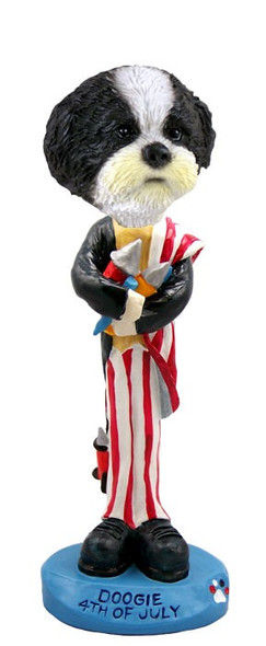 Black & White Shih Tzu with Sport Cut 4th of July Doogie Collectible Dog Figurine
