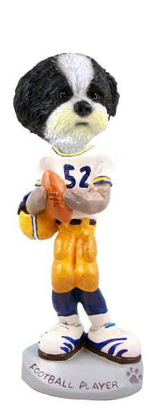 Black & White Shih Tzu with Sport Cut Football Player Doogie Collectible Dog Figurine