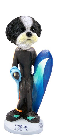 Black & White Shih Tzu with Sport Cut Surfer Doogie Collectible Dog Figurine