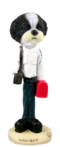 Black & White Shih Tzu with Sport Cut Paramedic Doogie Collectible Dog Figurine