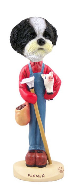 Black & White Shih Tzu with Sport Cut Farmer Doogie Collectible Dog Figurine