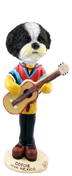 Black & White Shih Tzu with Sport Cut Viva Mexico Doogie Collectible Dog Figurine