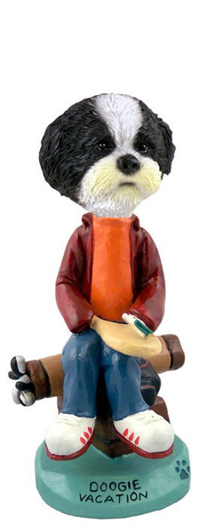 Black & White Shih Tzu with Sport Cut Vacation Doogie Collectible Dog Figurine