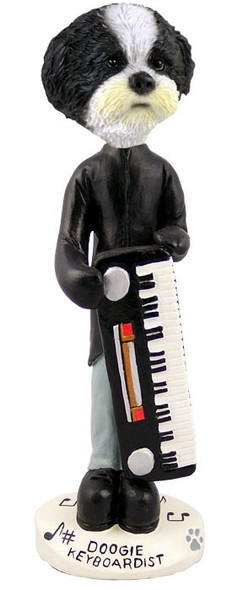 Black & White Shih Tzu with Sport Cut Keyboardist Doogie Collectible Dog Figurine