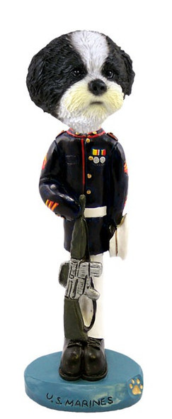 Black & White Shih Tzu with Sport Cut U S Marines Doogie Collectible Dog Figurine