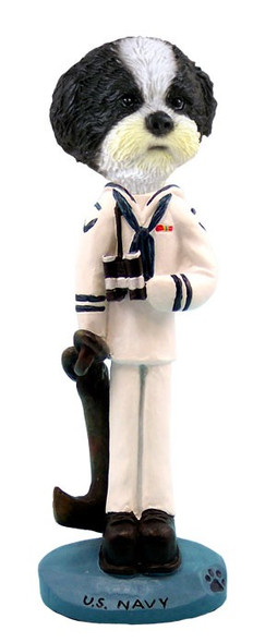 Black & White Shih Tzu with Sport Cut U S Navy Doogie Collectible Dog Figurine