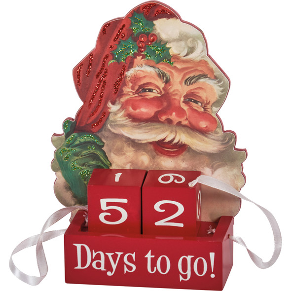 Vintage Santa Wooden Block Countdown Sign - 32 Days to Christmas - Glitter Accents from Primitives by Kathy