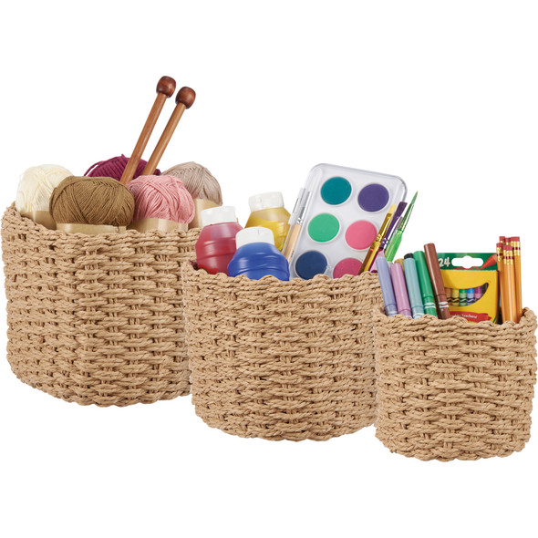 Primitives by Kathy's Set of 3 Beige Round Paper Rope Baskets - From the Home Accents Collection (Varying Sizes)