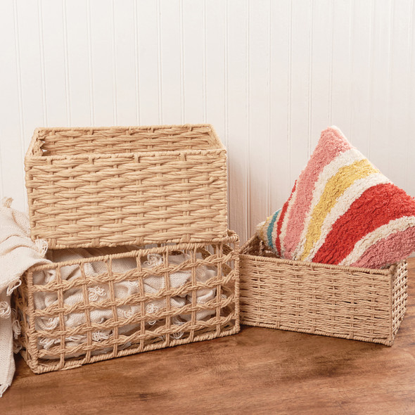 Primitives by Kathy's Set of 3 Beige Mixed Weave Baskets - From the Home Accents Collection (Varying Sizes & Styles)