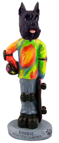 Black Schnauzer Skateboarder Doogie Collectible Dog Figurine