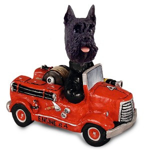 Black Schnauzer Fire Engine Doogie Collectible Dog Figurine