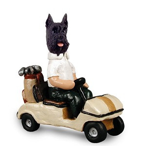 Black Schnauzer Golf Cart Doogie Collectible Dog Figurine