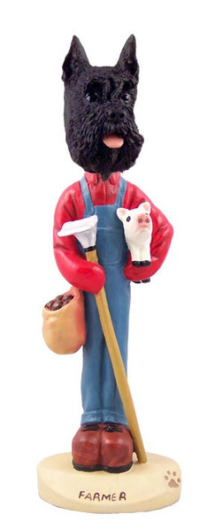 Black Schnauzer Farmer Doogie Collectible Dog Figurine
