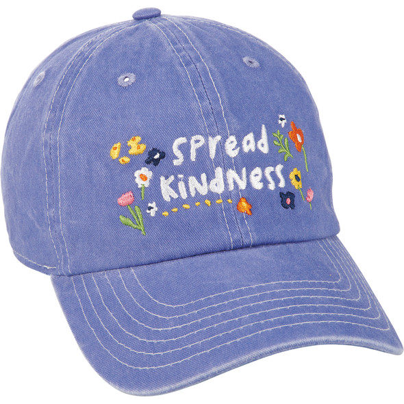 Spread Kindness Stonewashed Blue Baseball Cap with Floral Embroidery from Primitives by Kathy