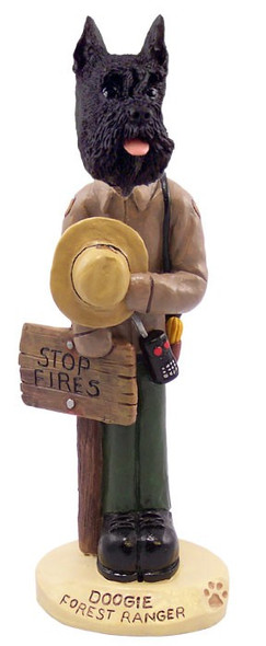 Black Schnauzer Forest Ranger Doogie Collectible Dog Figurine