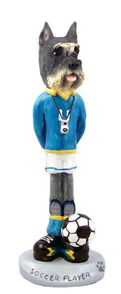Gray Schnauzer Soccer Doogie Collectible Dog Figurine
