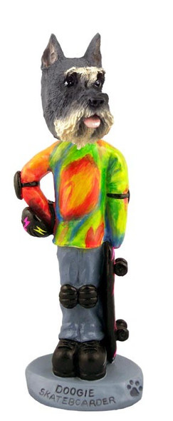 Gray Schnauzer Skateboarder Doogie Collectible Dog Figurine