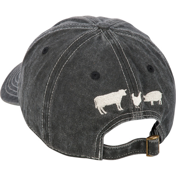 Farm Life Embroidered Baseball Cap - Stonewashed Black with Cream Thread Accents and Farm Animal Designs - One Size Fits Most from Primitives by Kathy
