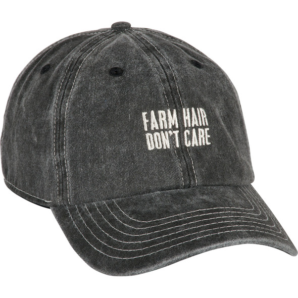 Farm Hair Don't Care Stonewashed Black Baseball Cap - Embroidered with Cow Design by Primitives by Kathy - One Size Fits Most