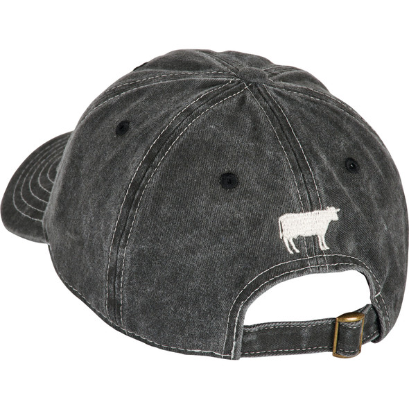 Farm Hair Don't Care Stonewashed Black Baseball Cap - Embroidered with Cow Design by Primitives by Kathy - One Size Fits Most