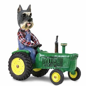 Gray Schnauzer Tractor Doogie Collectible Dog Figurine