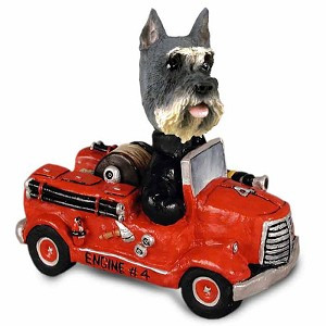 Gray Schnauzer Fire Engine Doogie Collectible Dog Figurine
