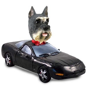 Gray Schnauzer Sports Car Doogie Collectible Dog Figurine
