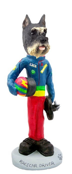 Gray Schnauzer Racecar Driver Doogie Collectible Dog Figurine