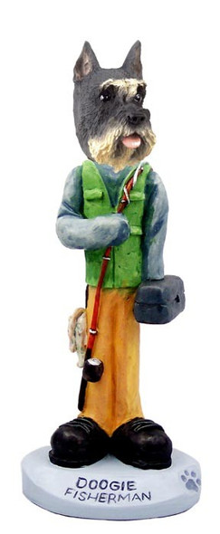 Gray Schnauzer Fisherman Doogie Collectible Dog Figurine
