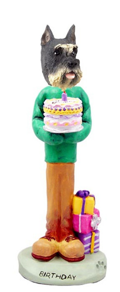 Gray Schnauzer Birthday Doogie Collectible Dog Figurine