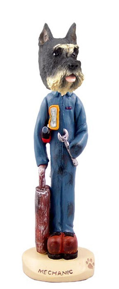 Gray Schnauzer Mechanic Doogie Collectible Dog Figurine