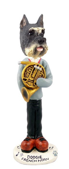 Gray Schnauzer French Horn Doogie Collectible Dog Figurine