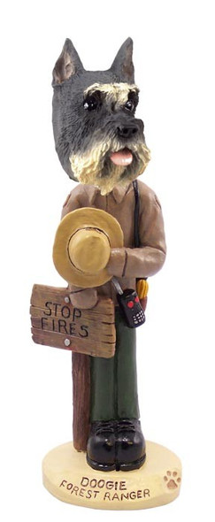 Gray Schnauzer Forest Ranger Doogie Collectible Dog Figurine