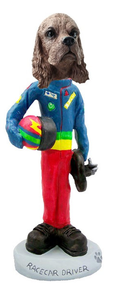 Brown Cocker Spaniel Racecar Driver Doogie Collectible Dog Figurine