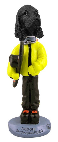 Black Cocker Spaniel Snowboarder Doogie Collectible Dog Figurine