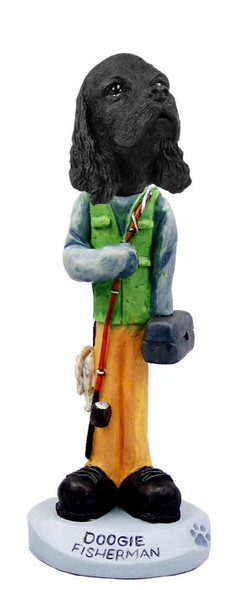 Black Cocker Spaniel Fisherman Doogie Collectible Dog Figurine