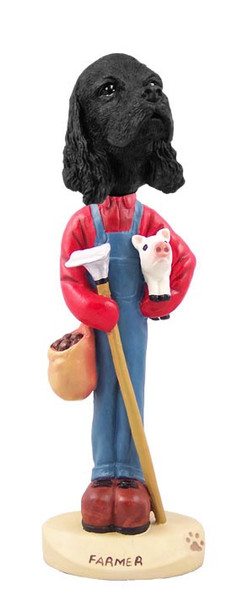 Black Cocker Spaniel Farmer Doogie Collectible Dog Figurine