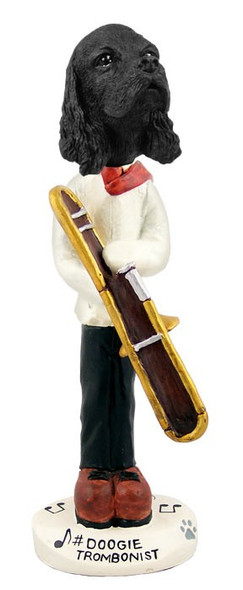 Black Cocker Spaniel Trombonist Doogie Collectible Dog Figurine
